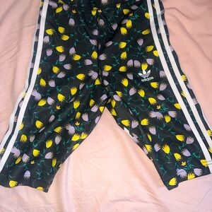 Adidas Black Track shorts with Floral Design